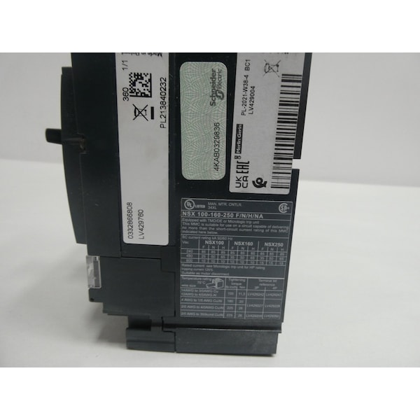Schneider Electric Molded Case Circuit Breaker, 100A, 3 Pole, 690V AC, 85kA at 240V AC - LV429760