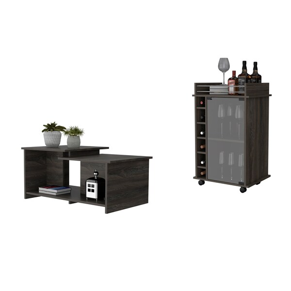 Tuhome Quincy 2 Piece Living Room Set, Bar Cart, Coffee Table, Espresso - CLIV30