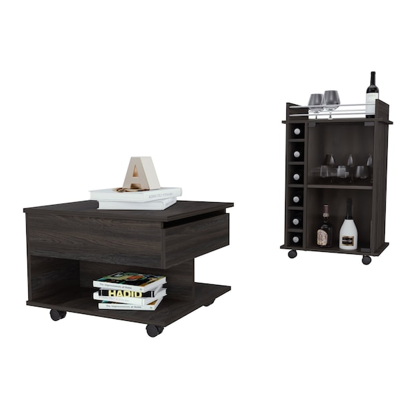 Tuhome Riverside 2 Piece Living Room Set, Bar Cart, Coffee Table, Espresso - CLIV36