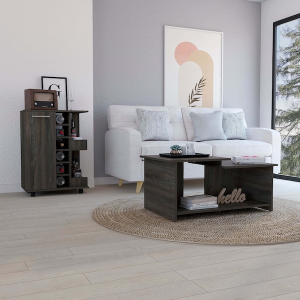 Tuhome Irvine 2 Piece Living Room Set, Bar Cart, Coffee Table, Espresso - CLIV32