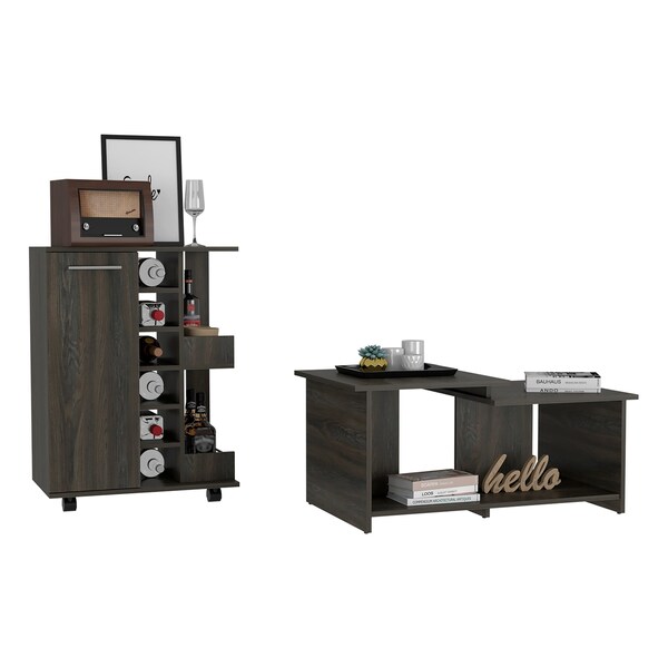 Tuhome Irvine 2 Piece Living Room Set, Bar Cart, Coffee Table, Espresso - CLIV32
