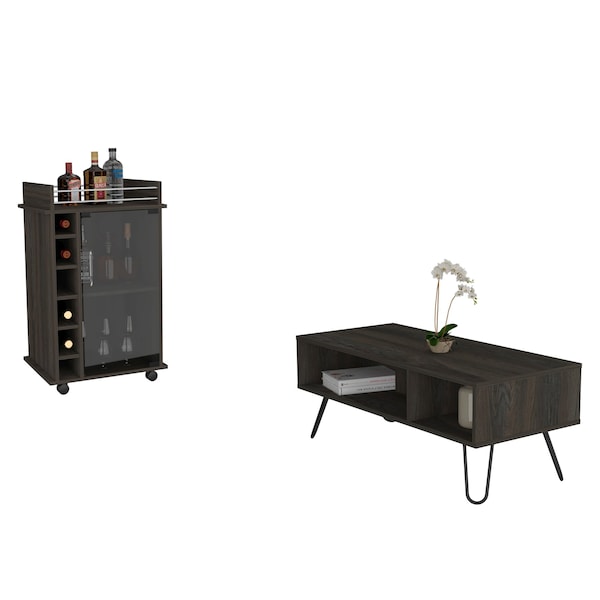 Tuhome Barstow 2 Piece Living Room Set, Bar Cart, Coffee Table, Espresso - CLIV26