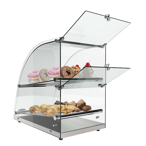 Koolmore 2 Tier Commercial Countertop Bakery Display Case with Front Curved Glass and Rear Door - DC-2CN