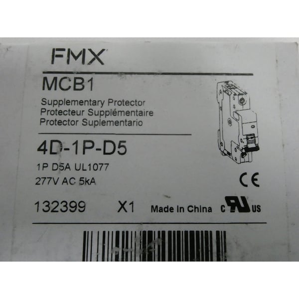 Fmx 1P 5A AMP 277V-AC MINIATURE CIRCUIT BREAKER - MCB1 4D-1P-D5
