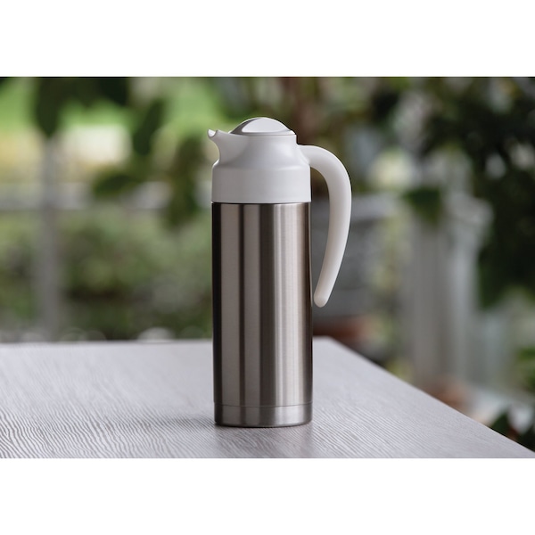 Service Ideas SteelVac Creamer, Vacuum Insulated Carafe, Stainless Vacuum, 1 Liter - S2SN100WHT