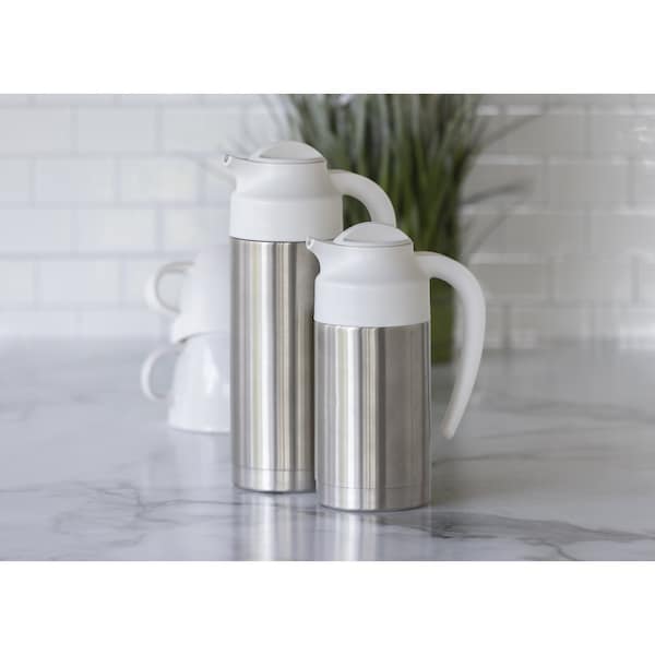 Service Ideas SteelVac Creamer, Vacuum Insulated Carafe, Stainless Vacuum, 1 Liter - S2SN100WHT