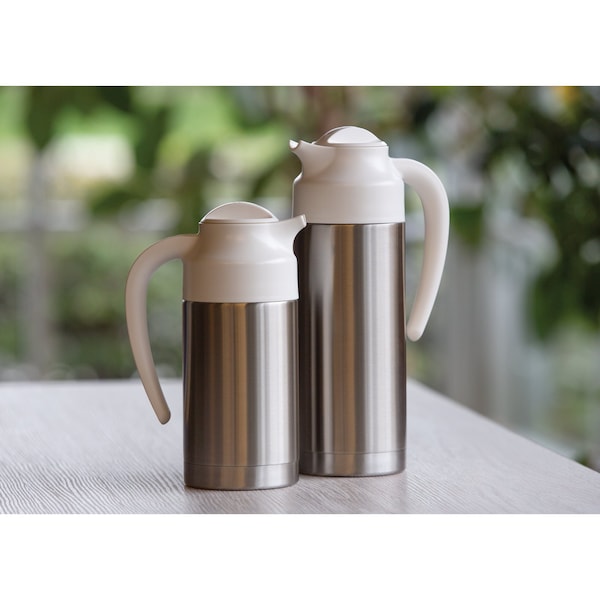 Service Ideas SteelVac Creamer, Vacuum Insulated Carafe, Stainless Vacuum, 1 Liter - S2SN100WHT