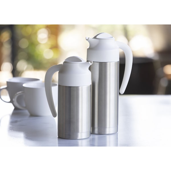 Service Ideas SteelVac Creamer, Vacuum Insulated Carafe, Stainless Vacuum, 1 Liter - S2SN100WHT