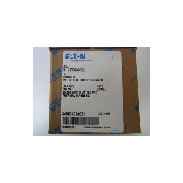 Eaton Molded Case Breakers MCCBs FPS 3P 80A 600V 50/60Hz 3Ph F Frame - FPS3080L