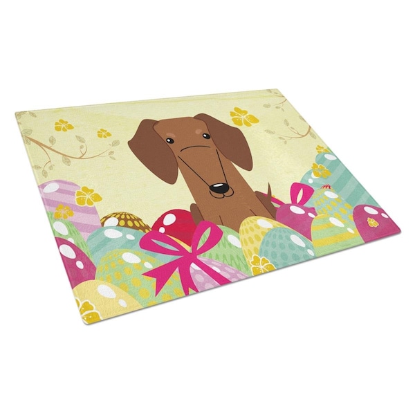Carolines Treasures Easter Eggs Dachshund Red Brown Glass Cutting Board Large - BB6130LCB