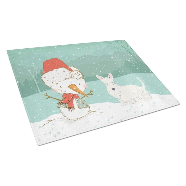 Carolines Treasures Wheaten Scottish Terrier Snowman Christmas Glass Cutting Board Large - CK2069LCB