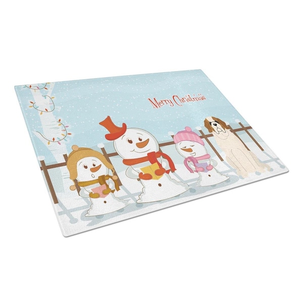 Carolines Treasures Merry Christmas Carolers Saint Bernard Glass Cutting Board, Large - BB2366LCB