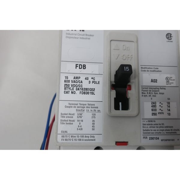 Eaton 3P 15A AMP 600V-AC 250V-DC MOLDED CASE CIRCUIT BREAKER - FDB3015LA02