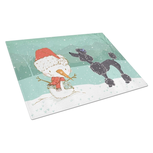 Carolines Treasures Black Poodle Snowman Christmas Glass Cutting Board Large - CK2064LCB
