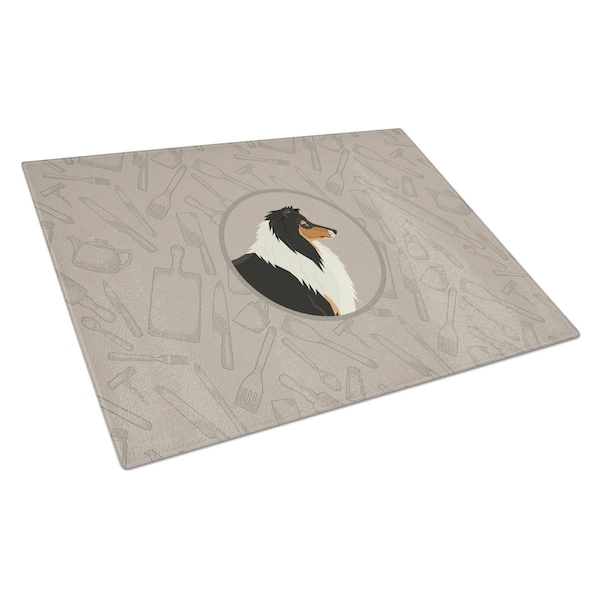 Carolines Treasures Collie in the Kitchen Glass Cutting Board Large - CK2179LCB