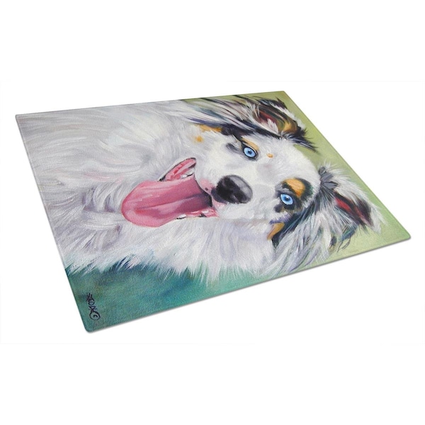Carolines Treasures Australian Shepherd Blue Eyes Glass Cutting Board Large - 7358LCB