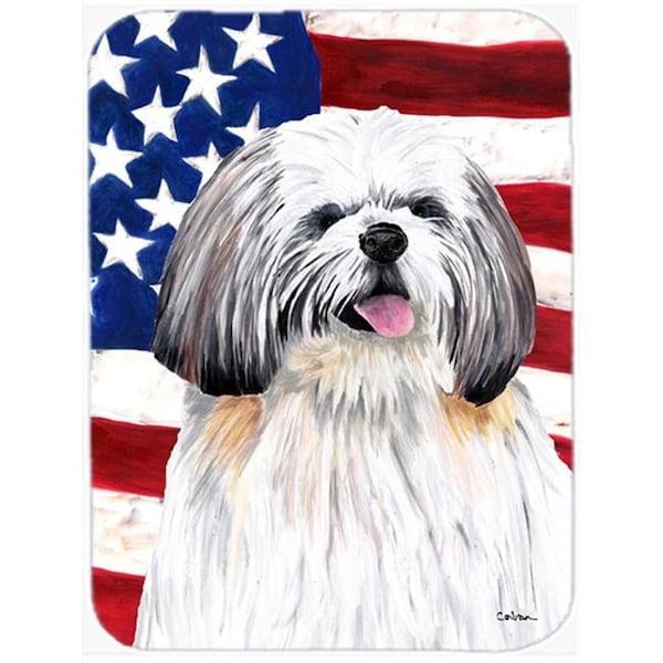 Carolines Treasures Carolines Treasures SC9028LCB 15 x 12 in. USA American Flag with Shih Tzu Glass Cutting Board - Large - SC9028LCB