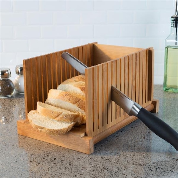 Classic Cuisine Classic Cuisine 82-KIT1064 Bamboo Bread Slicer Foldable; Adjustable Knife Guide & Board for Cutting Loaves Evenly Perfect Food Prep Tool for Home Bakers - 82-KIT1064
