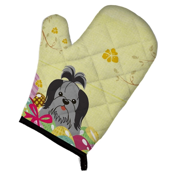Carolines Treasures Easter Eggs Shih Tzu Black Silver Oven Mitt - BB6089OVMT
