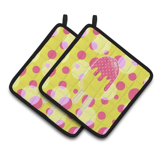 Carolines Treasures Ice Pop Popsicle Pink Yellow Pair of Pot Holders - BB7070PTHD