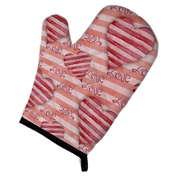 Carolines Treasures Carolines Treasures BB7567OVMT Watercolor Red Striped Hearts Oven Mitt - BB7567OVMT