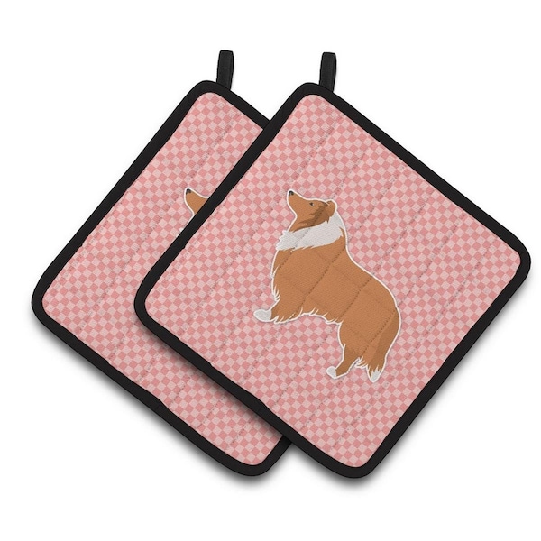 Carolines Treasures Collie Checkerboard Pink Pair of Pot Holders - BB3616PTHD