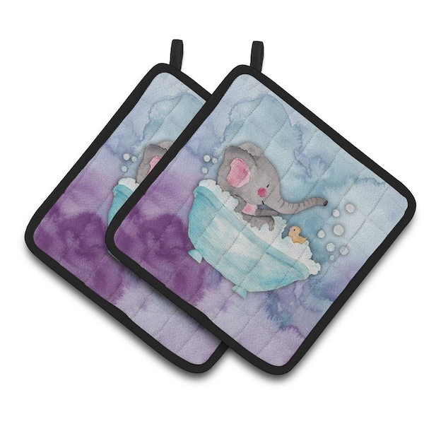Carolines Treasures Elephant Bathing Watercolor Pair of Pot Holders - BB7346PTHD