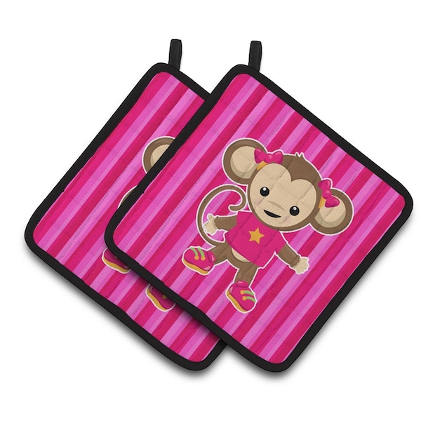 Carolines Treasures Monkey on Pink Stripes Pair of Pot Holders - BB7020PTHD