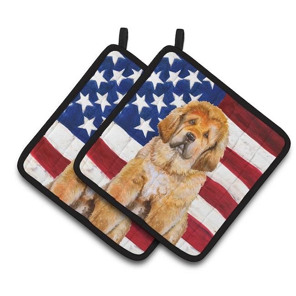Carolines Treasures Carolines Treasures BB9721PTHD Tibetan Mastiff Patriotic Pair of Pot Holders - BB9721PTHD