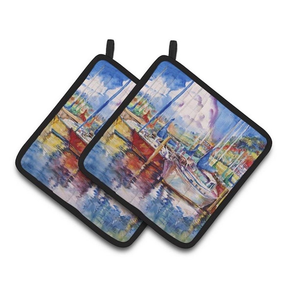 Carolines Treasures Tree Boats Sailboats Pair of Pot Holders, 7.5 x 3 x 7.5 in. - JMK1247PTHD