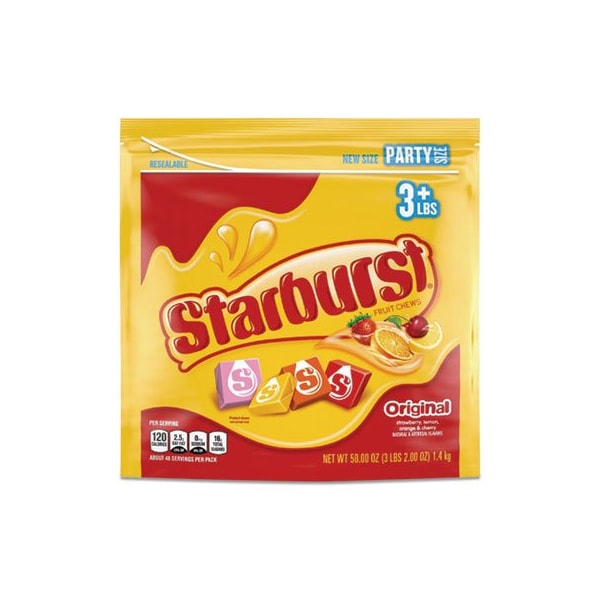 Wrigleyco Starburst, Dulces de Frutas Originales, Cereza; Limón; Naranja; Fresa, Bolsa de 50 oz - 28086