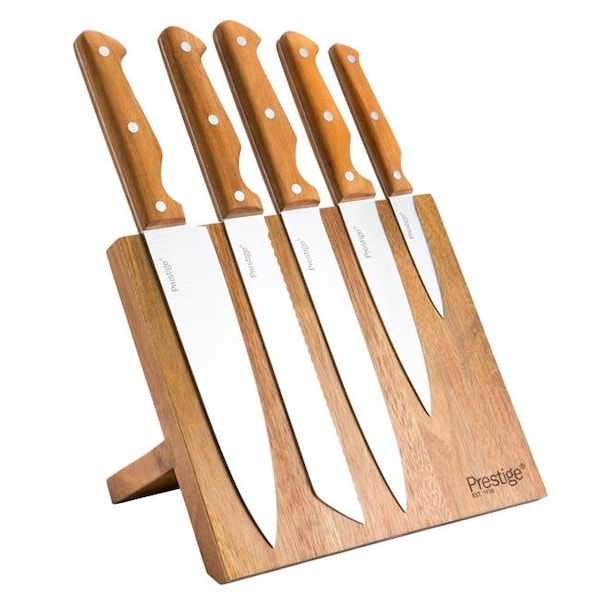 Prestige Prestige 47723 Acacia Magnetic Knife Block Set; 6 Piece - 47723