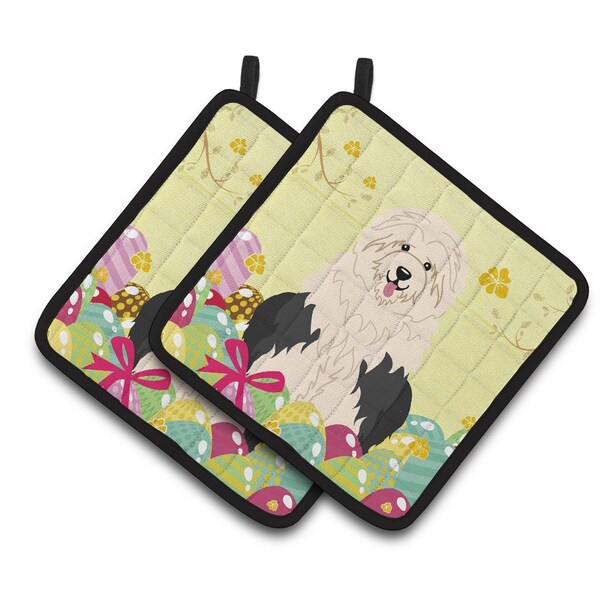 Carolines Treasures Easter Eggs Old English Sheepdog Pair of Pot Holders - BB6096PTHD