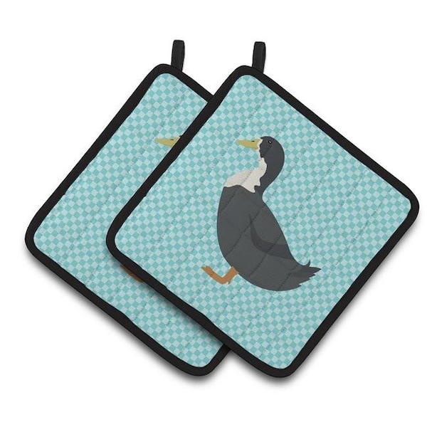 Carolines Treasures Carolines Treasures BB8036PTHD Blue Swedish Duck Blue Check Pair of Pot Holders - BB8036PTHD