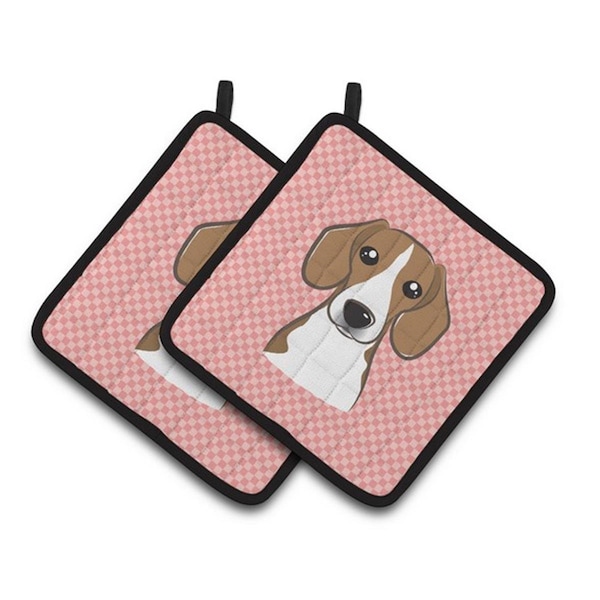 Carolines Treasures Checkerboard Pink Beagle Pair of Pot Holders, 7.5 x 3 x 7.5 in. - BB1239PTHD
