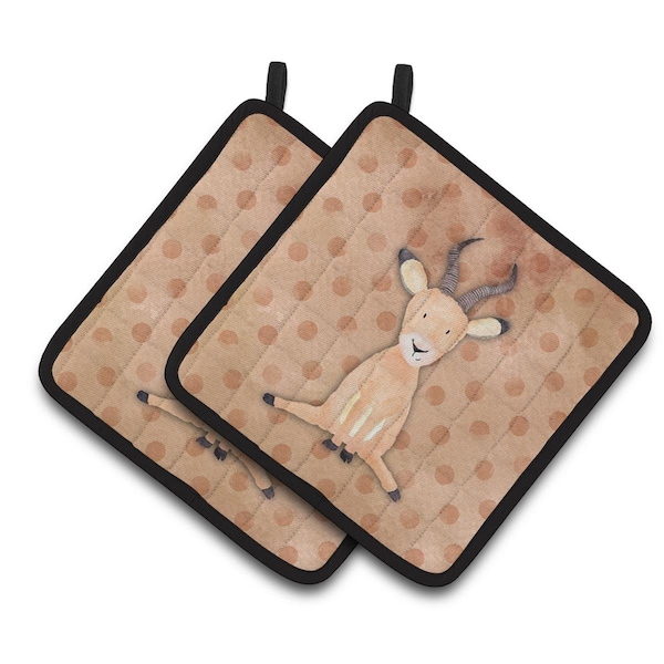 Carolines Treasures Polkadot Antelope Watercolor Pair of Pot Holders - BB7391PTHD