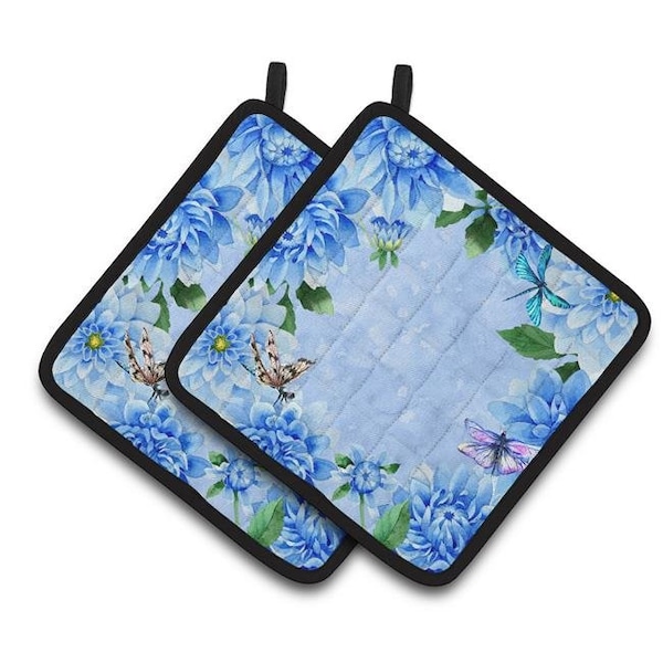 Carolines Treasures Carolines Treasures CK1705PTHD Blue Dahlias Pair of Pot Holders - CK1705PTHD