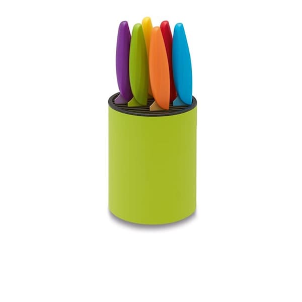 Roast Right 6 Colored Steak Knives with Green Block - RO2584581