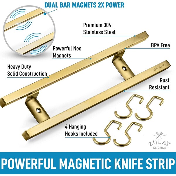 Zulay Kitchen Magnetic Knife Strip 12 Inch  Gold - ZULB089LYZ77X