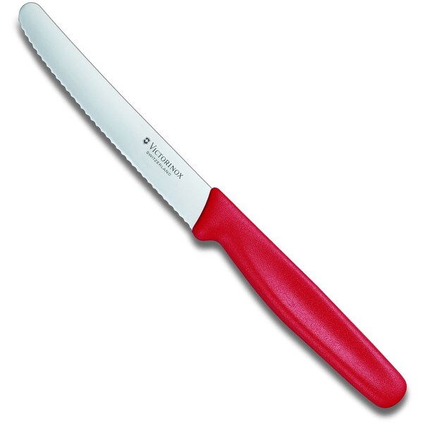 Swiss Army Brands 2023 Victorinox Kitchen Steak, 40.5In Round Tip, Serrated Blade, Red Steak Knife - VIC-5.0831