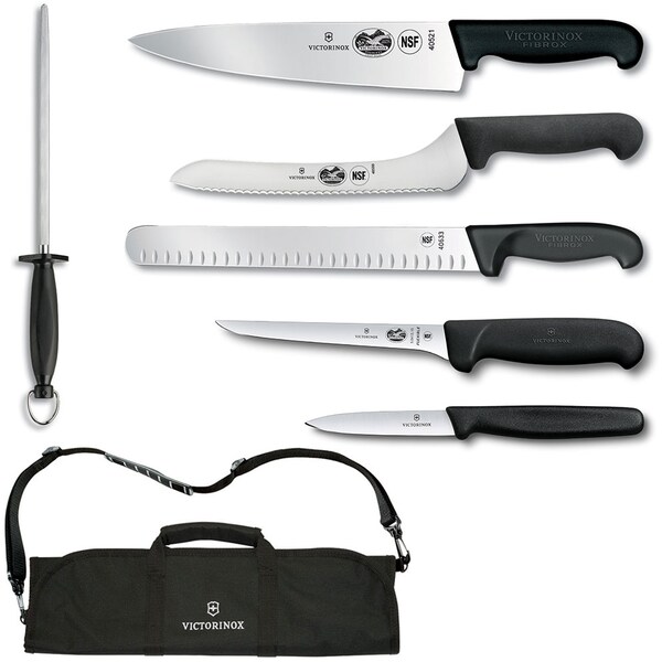 Swiss Army Brands 2023 Victorinox 46150 Kitchen Black Culinary Set, 7-Piece Fibrox Pro Culinary Set With Canvas Roll - VIC-7.4012-X11