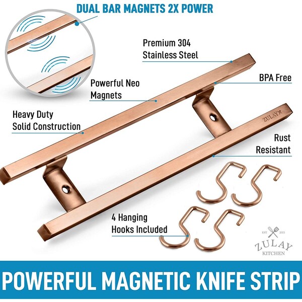 Zulay Kitchen Magnetic Knife Strip 12 Inch  Rustic Copper - ZULB089LKXFVM