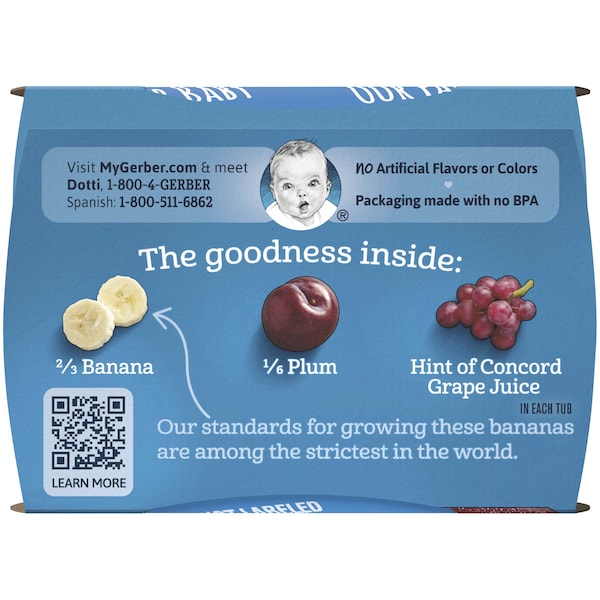 Alimentos para bebé Gerber Gerber 2nd Foods Banana Plum Grape 4 onzas, 16 paquetes - 00015000076689