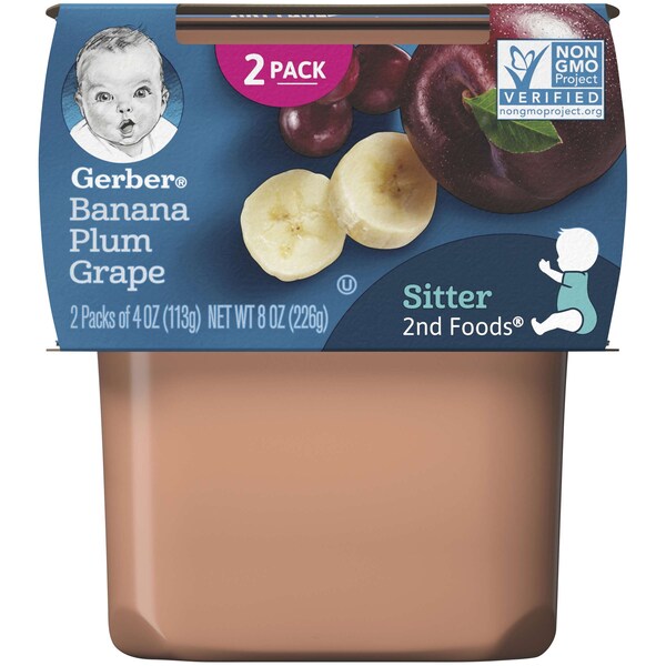 Alimentos para bebé Gerber Gerber 2nd Foods Banana Plum Grape 4 onzas, 16 paquetes - 00015000076689