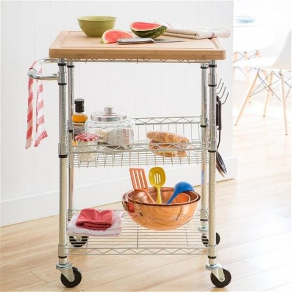 Trinity Trinity TBFZ-1401 Bamboo Kitchen Cart; Chrome - 37 x 28 x 20 in. - TBFZ-1401