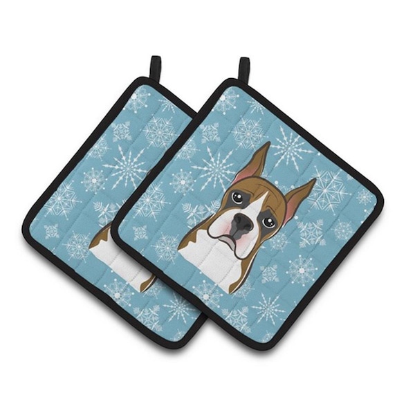 Carolines Treasures Snowflake Boxer Pair of Pot Holders, 7.5 x 3 x 7.5 in. - BB1657PTHD