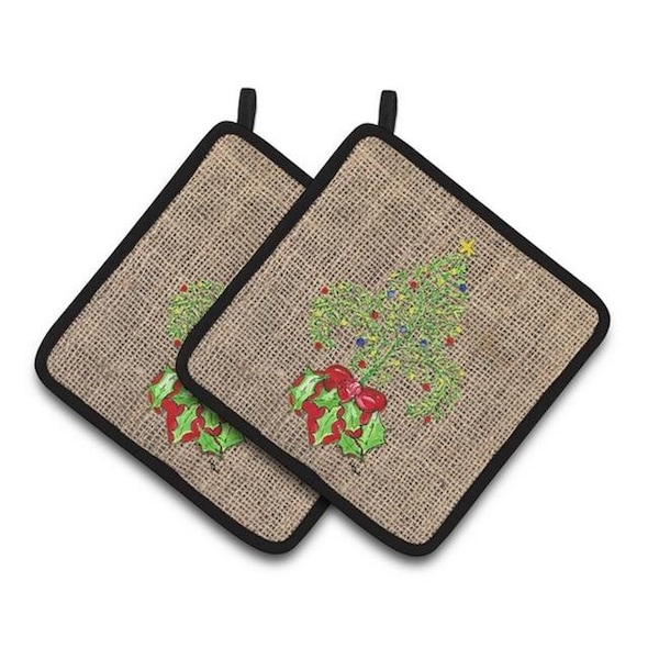 Carolines Treasures Carolines Treasures 8745PTHD Christmas Tree Fleur De Lis Pair of Pot Holders; 7.5 x 3 x 7.5 in. - 8745PTHD