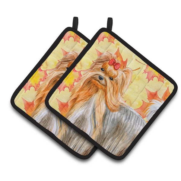 Carolines Treasures Yorkshire Terrier Fall Pair of Pot Holders - BB9946PTHD