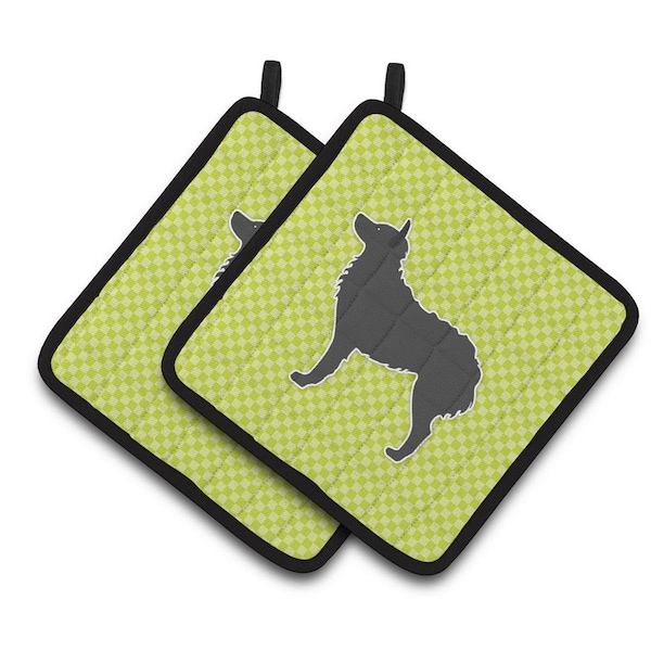 Carolines Treasures Croatian Sheepdog Checkerboard Green Pair of Pot Holders - BB3821PTHD