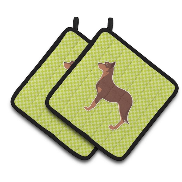 Carolines Treasures Australian Kelpie Dog Checkerboard Green Pair of Pot Holders - BB3829PTHD